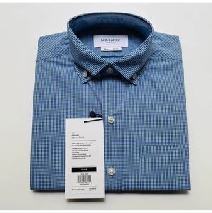 Ministry of Supply Gemini Blue‎ Check Woven Button Down Shirt Size XXL NWT